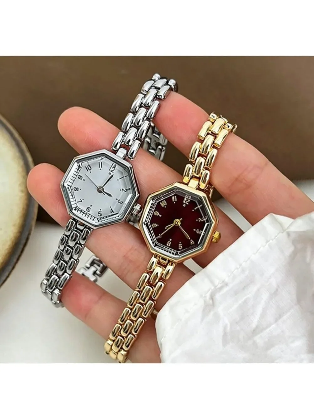 Women's Silver Octagonal Stainless Steel Dress Quartz Vintage Wrist Watches